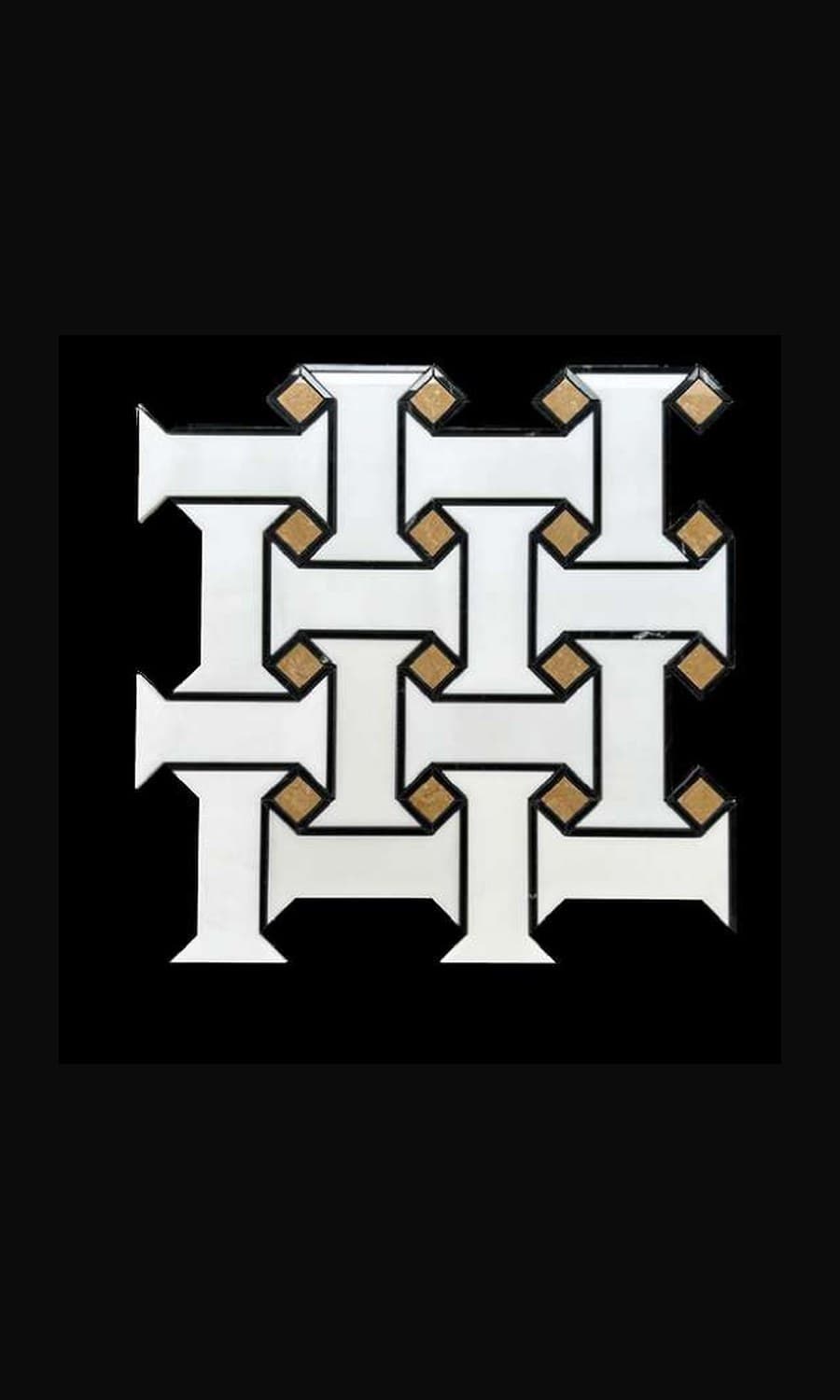 Mosaica · Greek Key — Waterjet Marble & Brass, Polished Mosaic finish