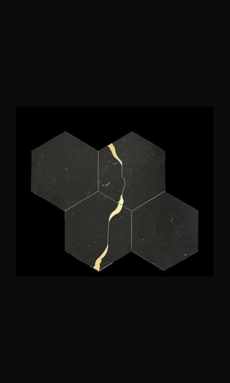 Mosaica · Hex Noir — Nero Marble & Brass, Polished Mosaic finish